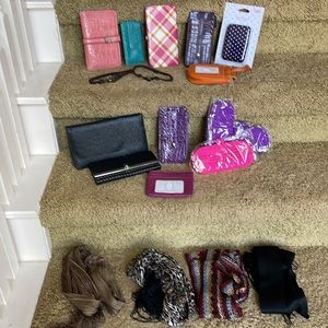 Bundle of boot bracelets, wallets, scarfs/belts and glass cases.